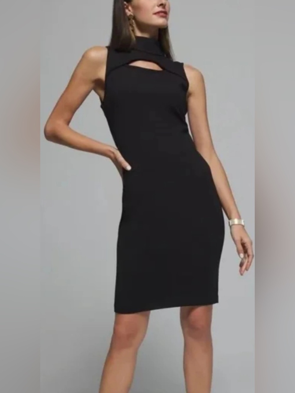 WHBM White House Black Market Black Cutout Mock Neck Dress Size 10